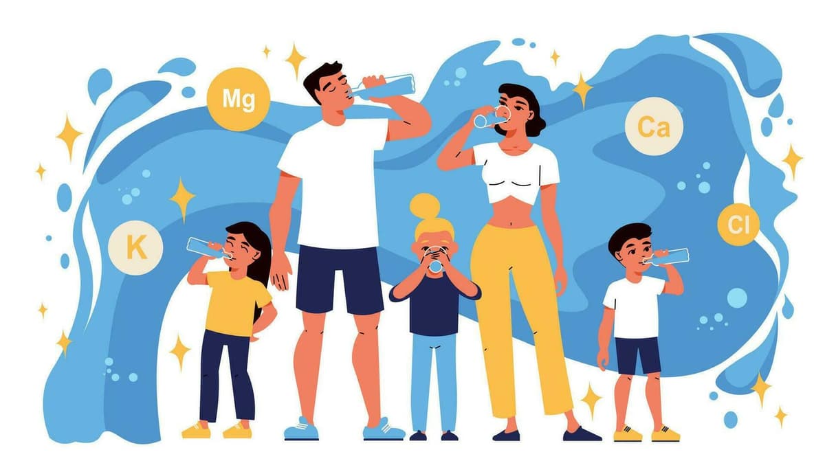 Happy family drinking water